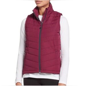 Women’s Quilted Puffer Vest, Size Large (L), Wine